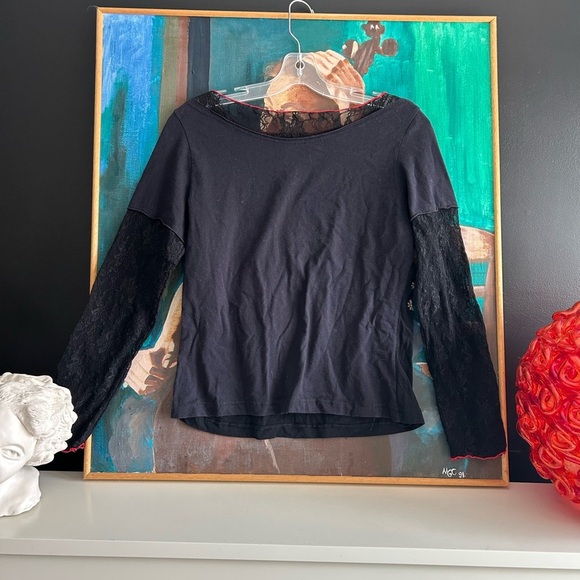 Elemente Clemente Black Y2K Embellished Floral Long Sleeve Tee Size Small - Picture 12 of 15